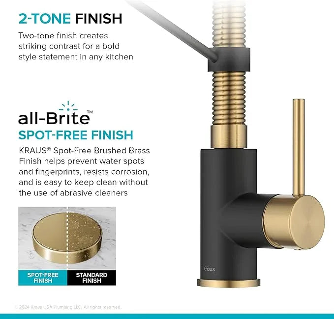 KRAUS Bolden Commercial Style 2-Function Single Handle Pull Down Kitchen Faucet in Brushed Brass/Matte Black, KPF-1610BBMB - ModernBath