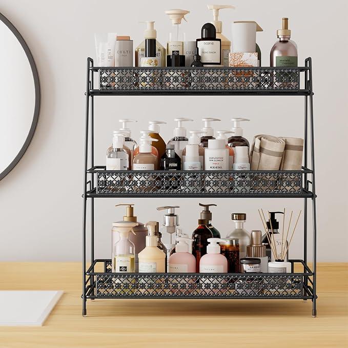 SILUB Vintage 3 Tier Spice Rack Organizer for Kitchen Counter, Bathroom Counter Organizer, 3 Tier Bathroom Counter Organizer for Spices Makeup Perfumes, Retro Countertop Organizer - ModernBath