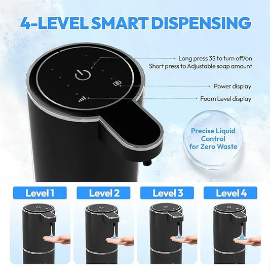 2 Pack Automatic Soap Dispenser Touchless,Liquid Hand Soap Dispenser 12.8oz USB 4levels Adjustable Dispenser Electric Wall Mounted Smart for Bathroom and Kitchen Dish Soap，Easy for Toddlers(Black) - ModernBath