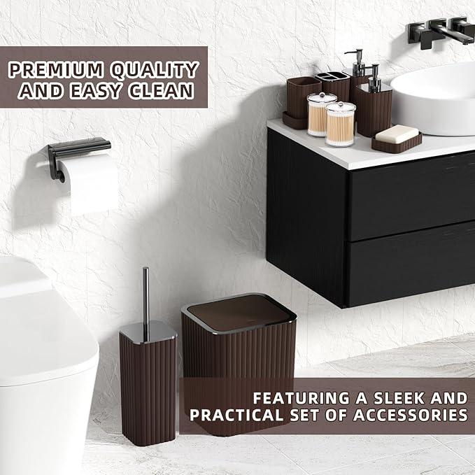XLHOMO Bathroom Accessories Set - 25PC Bathroom Sets with Shower Curtain and Rugs, Brown Bathroom Accessories, Bathroom Accessory Set, Brown Shower Curtain Set, Trash Can & Soap Dispenser - ModernBath