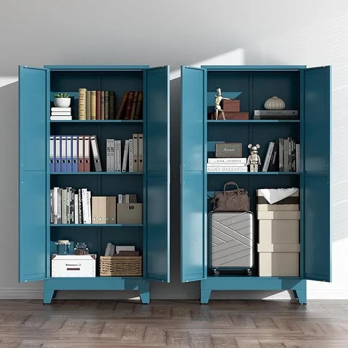 COFaR Home Farmhouse Storage Cabinet with 2 Barn Door, Tall Kitchen Pantry Cupboard with 3 Adjustable Shelves, for Dining Room, Bathroom, Living Room (Blue Green, 61" Farmhouse) - ModernBath