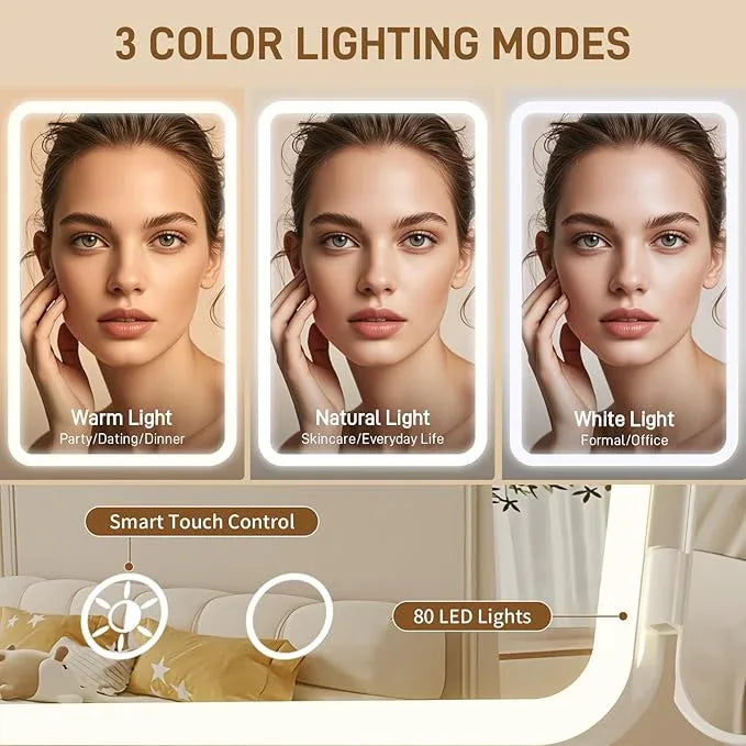 FRANO Rechargeable Trifold Makeup Mirror with Lights, 1X/3X/5X Magnification, Cordless 3-Color LED Vanity Mirror for Travel & Desk, Up to 20H Use, Ideal Gift for Women & Teens - Pink - ModernBath