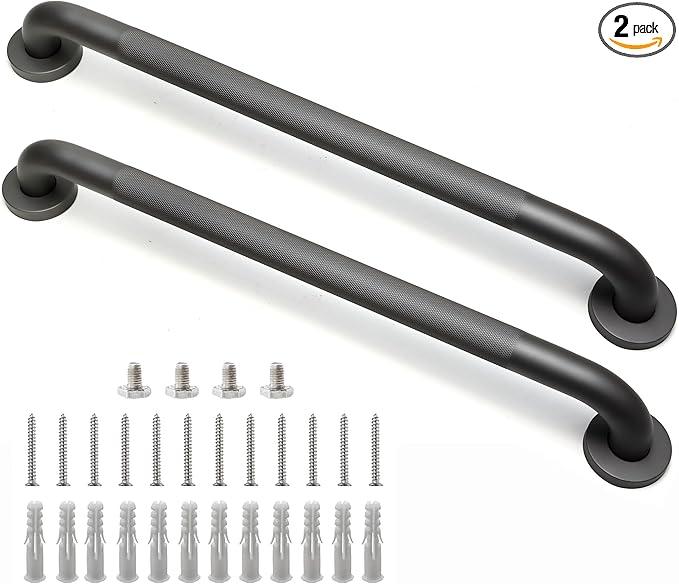 Rackickyer Shower Grab Bar, 2 Pack 24 Inch Gray Bathroom Grab Bar, 1.25" Diameter 304 Stainless Steel Anti-Slip Grab Bars for Bathtubs and Showers, Handicap Shower Grab Bar for Seniors Elderly - ModernBath