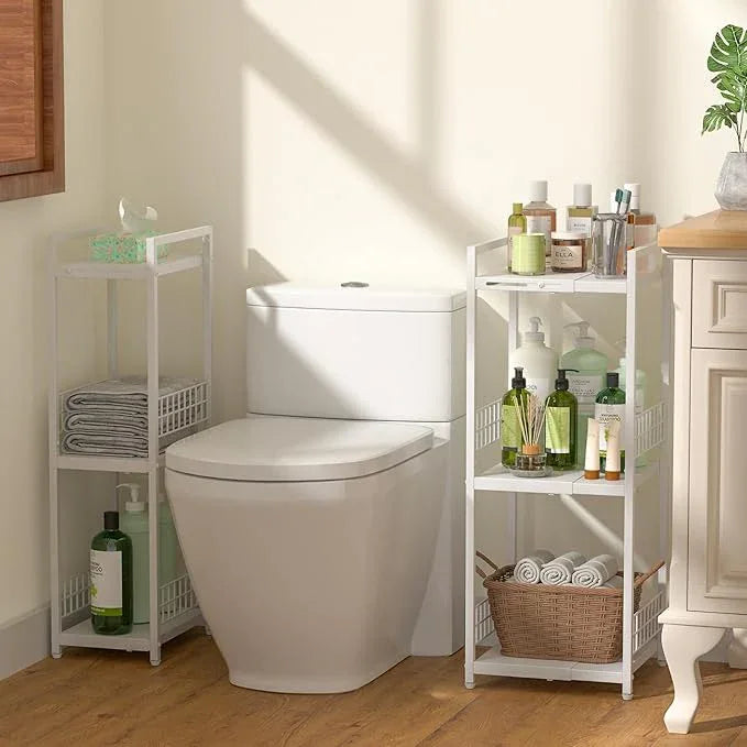 Expandable Slim Storage Shelf, 3 Tier Metal Shelving Unit for Bathroom Storage Organizer, Free-Standing Narrow Shelf, Open Floor Shelves for Small Spaces,Laundry,Bathroom,Kitchen, White - ModernBath
