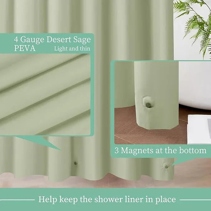 Mrs Awesome Sage Shower Curtain Liner with 3 Magnets, 72x72 Premium Flexible Sturdy Plastic Shower Curtain for Bathroom Lightweight & Waterproof, Desert Sage - ModernBath