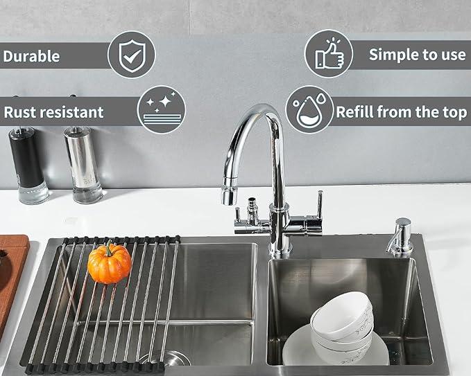 Soap Dispenser for Kitchen Sink,Stainless Steel Built in Soap Dispenser Countertop Pump Head,Dish Soap Hand Lotion Dispenser with Refillable 13.5OZ Bottle - ModernBath