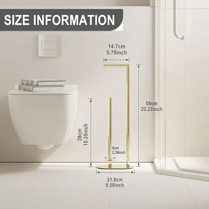 Gold Freestanding Toilet Paper Holder with Reserve for Bathroom with Weighted Base, Modern Tissue Roll Holder Stand - ModernBath