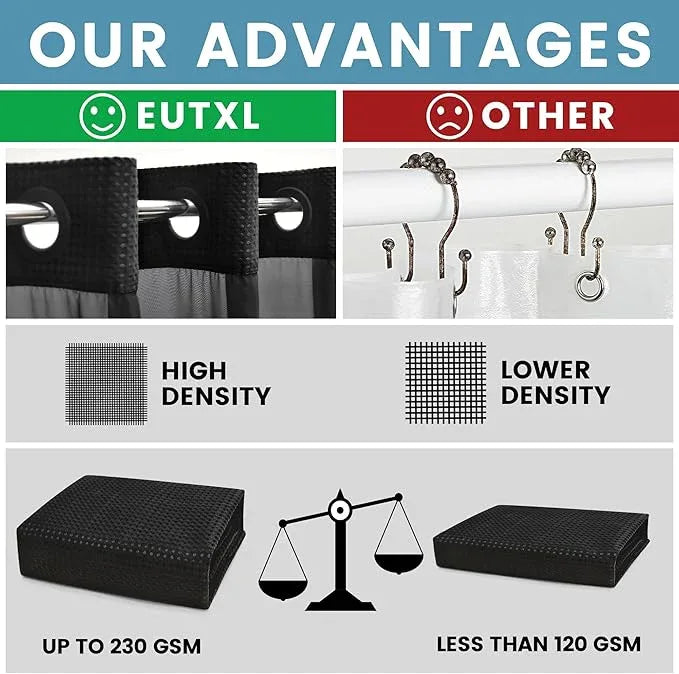 EUTXL Black Long Shower Curtain with Liner - 230GSM Waffle Textured Heavy Duty Shower Curtains for Bathroom,71W x 86H - ModernBath