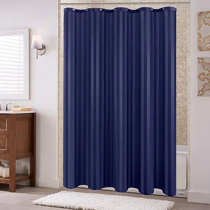 Biscaynebay Fabric Shower Curtain or Liner 72" by 72", Navy Water Repellent Damask Stripes Bathroom Curtains Machine Washable - ModernBath