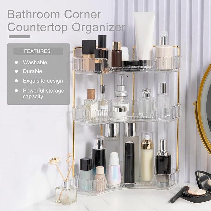 INVSSENE Corner Bathroom Countertop Organizer, Vanity Trays for Counter, Makeup Organizers, Perfume Tray, Kitchen Spice Rack, (Clear, 3 Tiers) - ModernBath