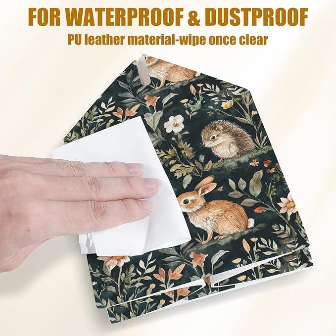 Woodland Animal Tissue Box Cover 2PCS, Rabbit Hedgehog Leather Tissue Box Holder Square Facial Paper Case Tissue Box Cube Organizer for Bathroom Bedroom Desk Office - ModernBath
