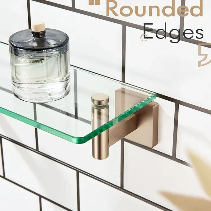 KOKOSIRI Wall Shelves Bathroom Hardware Glass Floating Shelf 12-Inch for Bedroom, Living Room, Kitchen, Hanging Rack Champagne Bronze B1105CPG-L12 - ModernBath