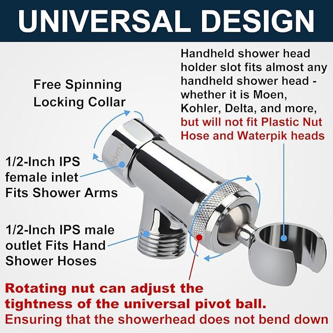 Shower Head Holder All Metal, Brass Adjustable Shower arm Bracket for Handheld, Hand held Showerhead Holder (B-Style Shower Arm Mount Premium Chrome - ModernBath