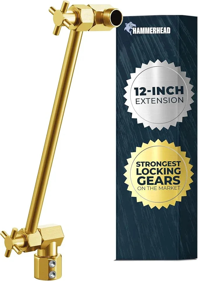 HammerHead Showers Solid Metal 12 Inch Adjustable Shower Head Extension Arm, Raises Showerhead Height, Shower Extender Arm Supports Up to 10 lbs, Brushed Gold - ModernBath