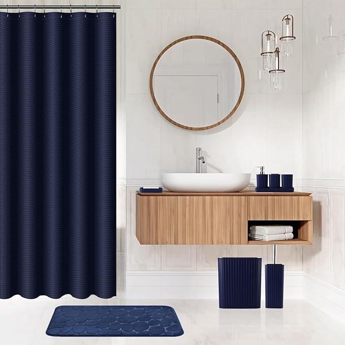 XLHOMO 28PC Bathroom Set - Gorgeous Blue Bathroom Set, Bathroom Accessory Set, Blue Shower Curtain Set with 5PC Shower Organizer - ModernBath