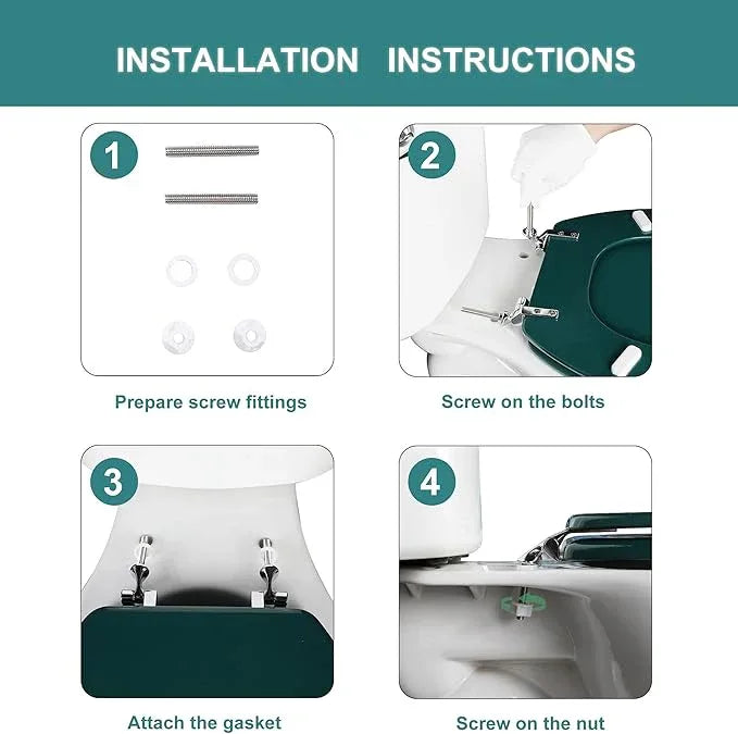 Dark Green Elongated Toilet Seat Natural Wood Toilet Seat with Zinc Alloy Hinges, Easy to Install also Easy to Clean, Scratch Resistant Toilet Seat by Angol Shiold (Elongated, Dark Green) - ModernBath