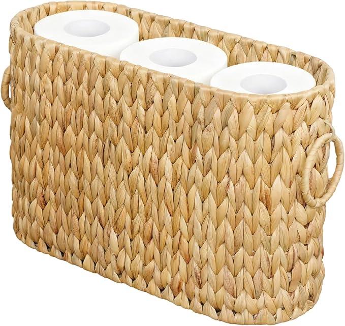 Toilet Paper Storage, Woven Roll Toilet Paper Basket with Dual Handles, Natural Water Hyacinth Basket Holder, Bathroom Accessories Organizer, Brown, 16.1 x 5.5 x 10.6 in - ModernBath