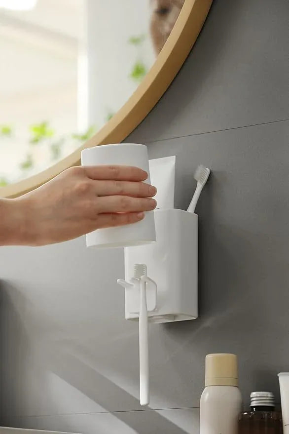 FLAUVEL Wall-Mounted Toothbrush and Toothpaste Holder - Self-Draining Design, Easy Installation, Space-Saving, White (Single - One Normal Cup) - ModernBath