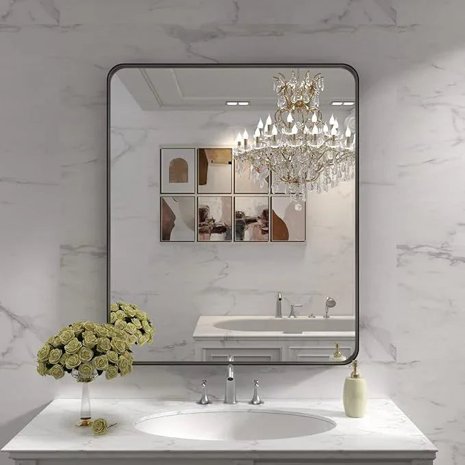 LOAAO 30X36 Inch Black Metal Framed Bathroom Mirror for Wall, Matte Black Bathroom Vanity Mirror Farmhouse, Anti-Rust, Tempered Glass, Hangs Horizontally or Vertically - ModernBath