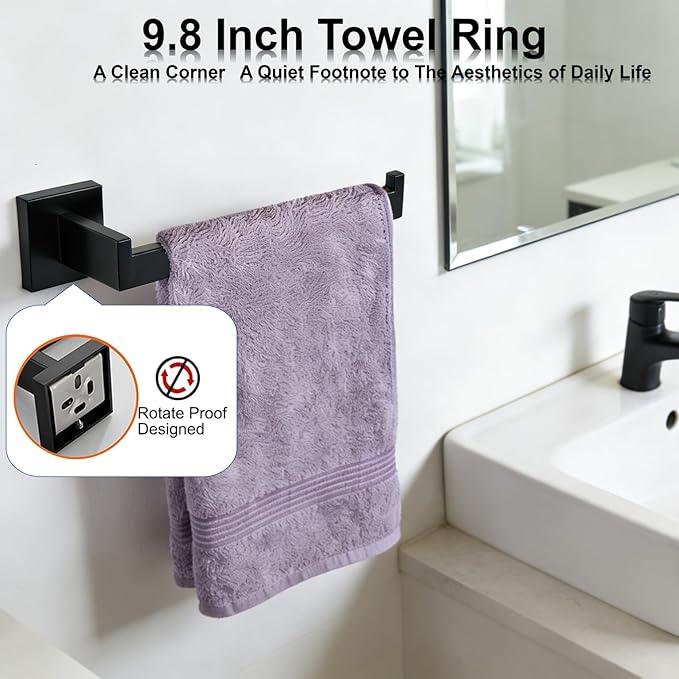 Bathroom Hardware Set 4 Piece Matte Black Bathroom Accessories Set SUS304 Towel Bar Set Includes Towel Bar 16 Inch+Towel Holder+Toilet Paper Holder+Towel Hook (4, Matte Black) - ModernBath