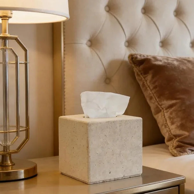 Travertine Tissue Box Cover, Heavy Duty Nature Stone Tissue Box Holder, Decorative Luxurious Travertine Square Toilet Tissue Box for Bathroom, Bedroom, Living Room, Office - ModernBath