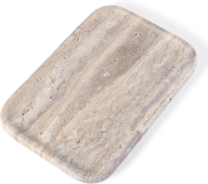 Karibiber Marble Vanity Trays, Travertine Bathroom Tray, Decorative Tray for Dresser Countertop, Grey Stone Serving Holder for Kitchen, Storage Trays for Perfume, Jewelry Candle Organizer - ModernBath