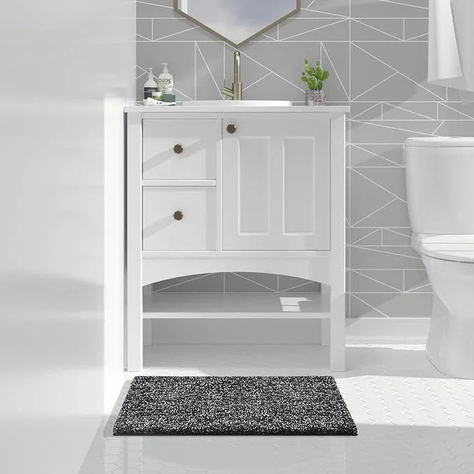 Yimobra Bathroom Rugs Non Slip Washable Ultra Soft Absorbent Microfiber Bath Mat, Dual-Tone Decor Rug with Rubber Backing for Bathroom Floor, Tub and Shower,24x17,Home Essentials,Black and White - ModernBath