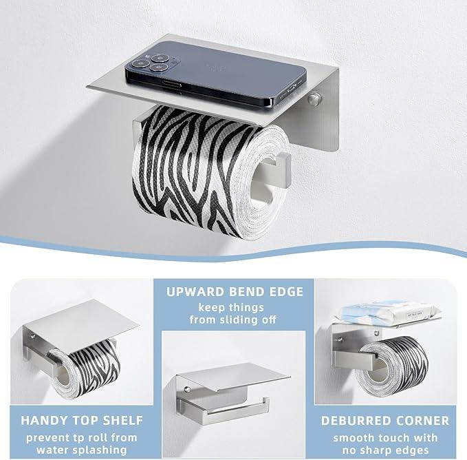 Angle Simple Toilet Paper Holder with Shelf, 304 Stainless Steel Toilet Tissue Roll Holder Brushed Nickel Wall Mount - ModernBath