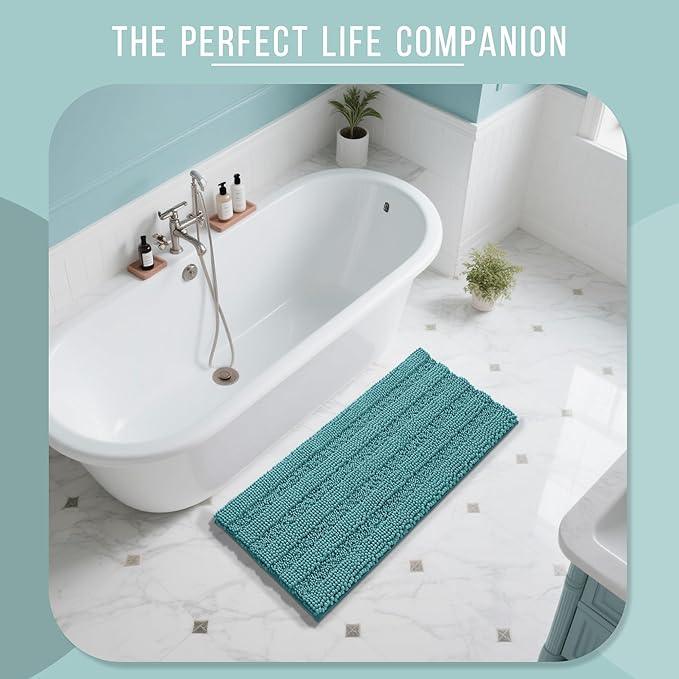 Yimobra Bathroom Rug Mat 47 x 24, Non Slip and Super Absorbent Bath Mat,Machine Washable Quick Dry,Ultra Plush Chenille Shower Rugs for Bathroom Floor Sink Tub and Shower Outside,Teal Blue - ModernBath