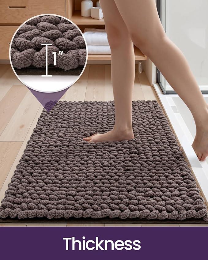 DEXI Bathroom Runner Rugs 24x60, Non Slip Washable Long Bath Mat, Luxury Chenille Super Absorbent Ultra Thick Bathmats for Shower Floor, Plush Fluffy Shaggy Carpet for Tub, Brown - ModernBath