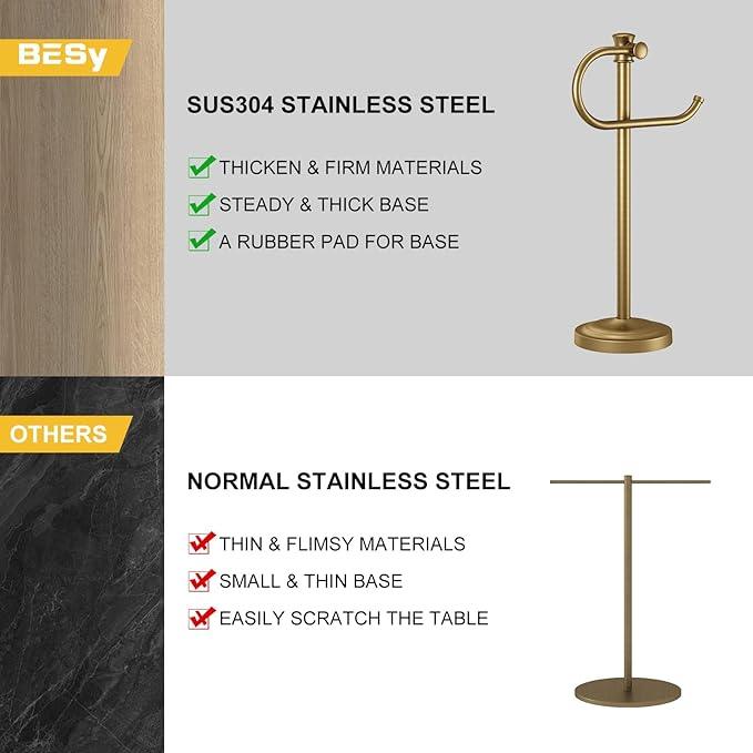 BESy 17 Inch Antique Brass Stand Towel Bar Hanger Hand Towel Bar Bathroom Vanity Countertop Towel Holder Free Standing Stainless Steel Towel Ring Hardware Accessories Towel Rack - ModernBath