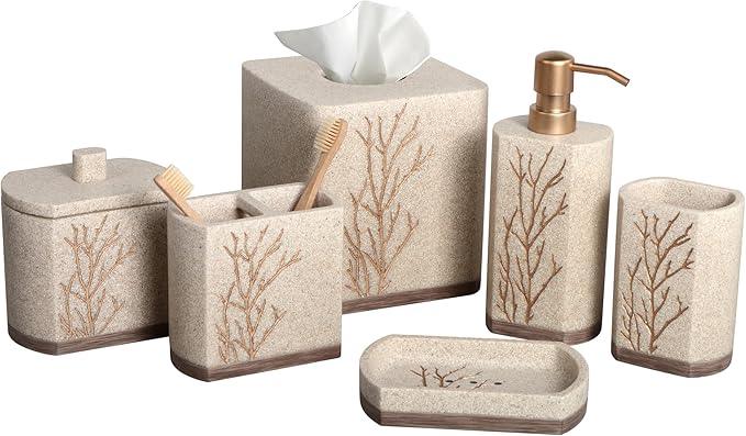 Decozen Bathroom Accessories Set 6Pcs – Soap Dispenser, Toothbrush Holder, Tumbler, Soap Dish & Cotton Swab Jar – Modern Bathroom Decor, Bath Set for Christmas Decor, Kent - ModernBath