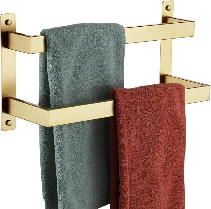 KOKOSIRI 16'' Towel Bars Bathroom 2-Tiers Ladder Brushed Gold Towel Rails Towel Holders Wall Mounted Towels Shelves Rack Stainless Steel, B5008BG-L16 - ModernBath