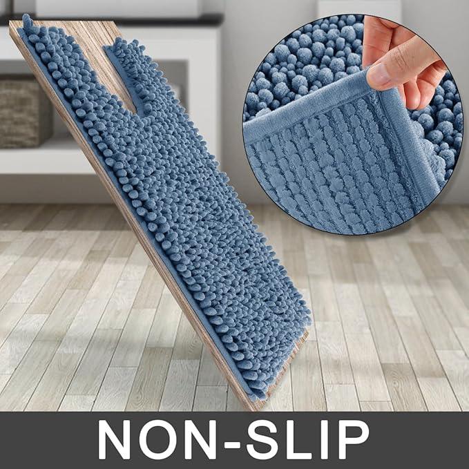 Yimobra Toilet Rug U Shaped Washable 24x24 Inch - Ultra Soft Absorbent Chenille Bath Rugs for Toilet, Quick Dry & Machine Washable, Non Slip Contour Bathroom Mat, Denim Blue - ModernBath