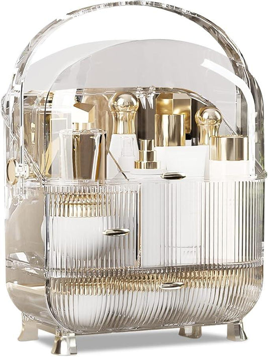 Ergocar Multi-Function Make Up Case Dustproof Cosmetic Storage Box,Cosmetics Skin Care Products Portable Retro Series Case - High Translucent White - ModernBath