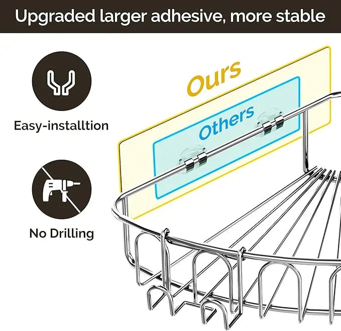 Orimade Corner Shower Caddy Stainless Steel with Hooks Wall Mounted Bathroom Shelf Storage Organizer Adhesive No Drilling 2 Pack, Silver Only for 90-Degree Corner - ModernBath