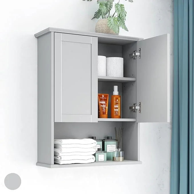 Bathroom Cabinet Wall Mount Buffering Hinge,23"x29" inch Over Toilet Storage Cabinet and Adjustable Shelves, Large Space Wooden Medicine Cabinet (Light Gray) - ModernBath