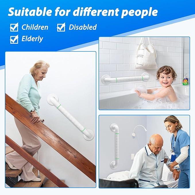 2 Pack 16 Inch White Shower Grab Bar,Bath Grab Rails with Anti-Slip Grip and Safety Luminous Circles,Stainless Steel Bath Handle Bathroom Grab Bar for Seniors, Elderly, Handicap - ModernBath