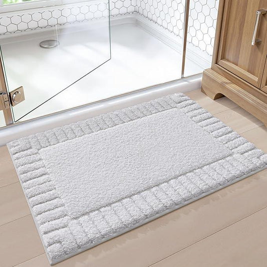 LUMI Bathroom Rugs Non Slip with Rubber Backing, Extra Soft Plush Microfiber Bath Rug Absorbent, Machine Washable Bath Mat Quick Dry for Tub, Shower, Hotel, White, 16"x24" - ModernBath