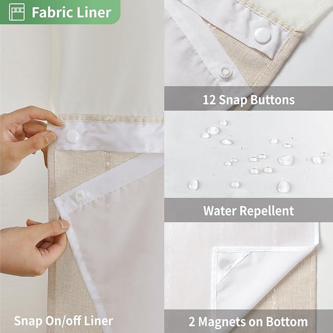 eachope No Hook Extra Long Shower Curtain Set with Snap-in Liner,Linen Textured Thick Striped Fabric with Tassels,Boho Chic Modern Farmhouse Bathroom Curtain,Water-Repellent,Cream/Beige,71x86 - ModernBath