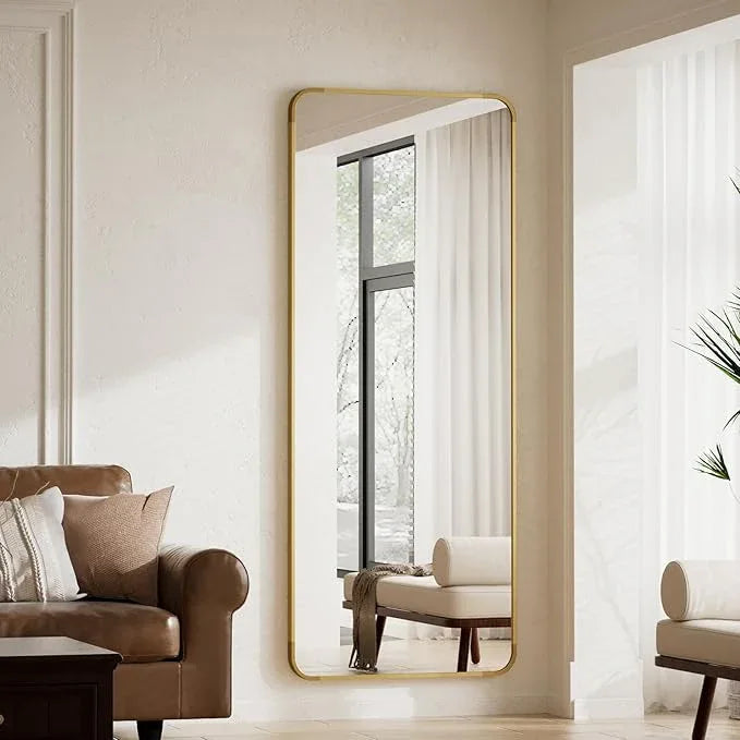 BEAUTYPEAK Gold Full Length Mirror, 65"x24" Rounded Corner Floor Mirror Standing Hanging or Leaning Against Wall, Suitable for Bedroom or Dressing Room - ModernBath