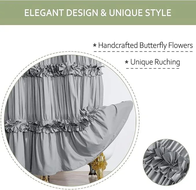 Homechoice Decor Victorian Ruffle Shower Curtain, Vintage Handcrafted Bow Tie Bath Curtain for Master Bathroom, Ruched Microfiber Bathroom Curtain with 12 Buttonholes, 72" W x 84" H, Gray (LQ-10) - ModernBath