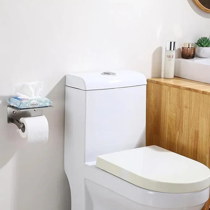 Toilet Paper Holder with Shelf - Toilet Tissue Holder with Cell Phone Shelf for Bathroom - Toilet Paper Roll Holder with Wipes Storage, Wall Mounted by Adhesive Tape or Screw - Brushed Nickel - ModernBath