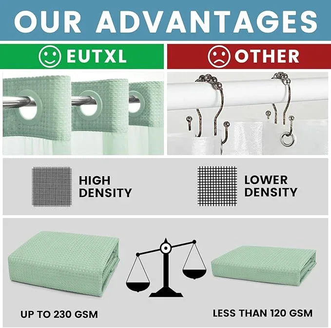 EUTXL Mint Green No Hook Shower Curtain with Snap in Liner,230GSM Waffle Weave Shower Curtains for Bathroom,71W x 74H - ModernBath