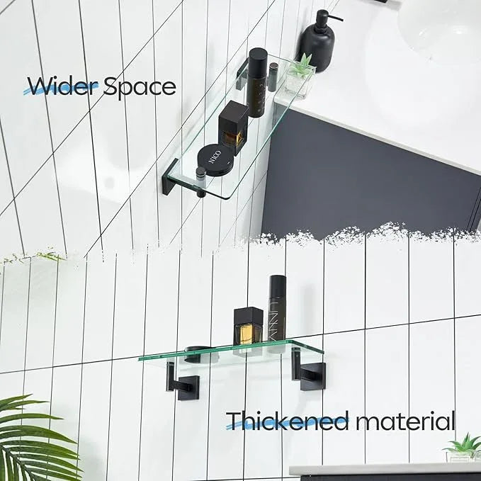 KOKOSIRI Wall Shelves Bathroom Hardware Glass Floating Shelf 16-Inch for Bedroom, Living Room, Kitchen, Hanging Rack Oil Rubbed Bronze B1105ORB-L16 - ModernBath