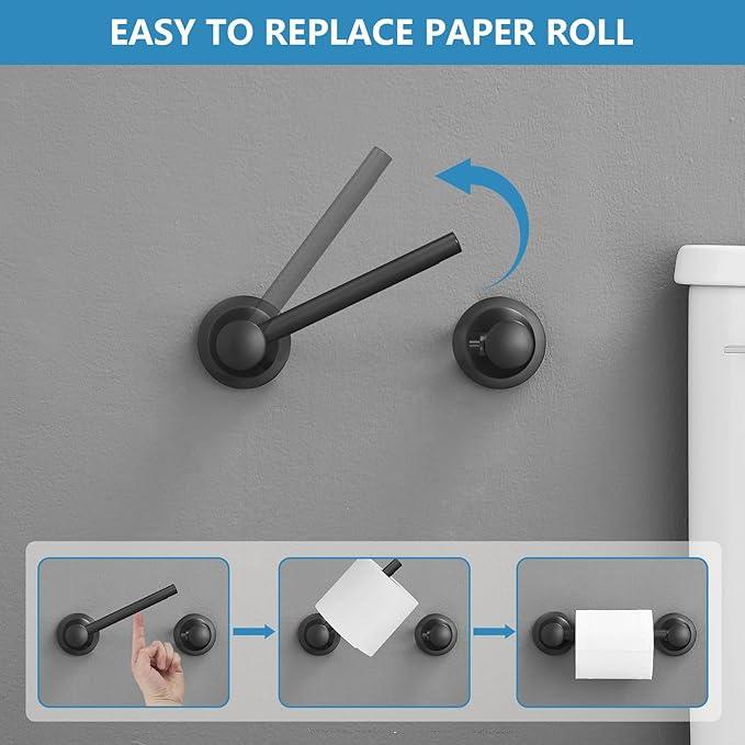 RUMOSE Toilet Paper Holder and Hand Towel Ring Matte Black Wall Mount Bathroom Hardware Accessories 2 PCS Set Flexible Pivoting Toilet Tissue Roll Holder and Towel Hanger, Stainless Steel - ModernBath