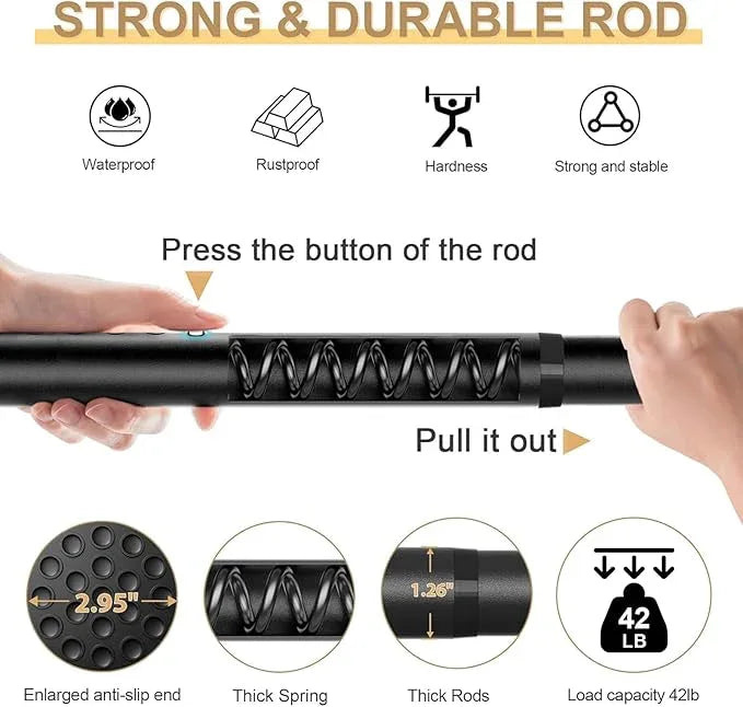 ZipGlo Tension Curtain Rod 51-168inches,Black Heavy Duty Curtain Rods No Drilling,Shower Curtain Rods Spring Tension Long Outdoor Curtain Rod for Bathroom,Patio - ModernBath