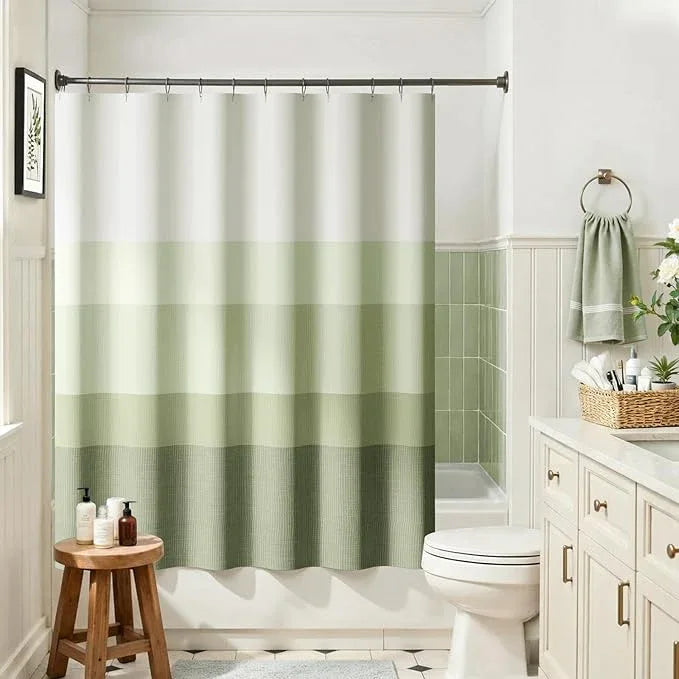 jinchan Ombre Forest Green Striped Shower Curtain Waterproof Fabric Bathroom Decor Minimalist Design Modern Neutral Gradual Color Water Resistant with 12 Metal Hooks 70x60 Inches - ModernBath