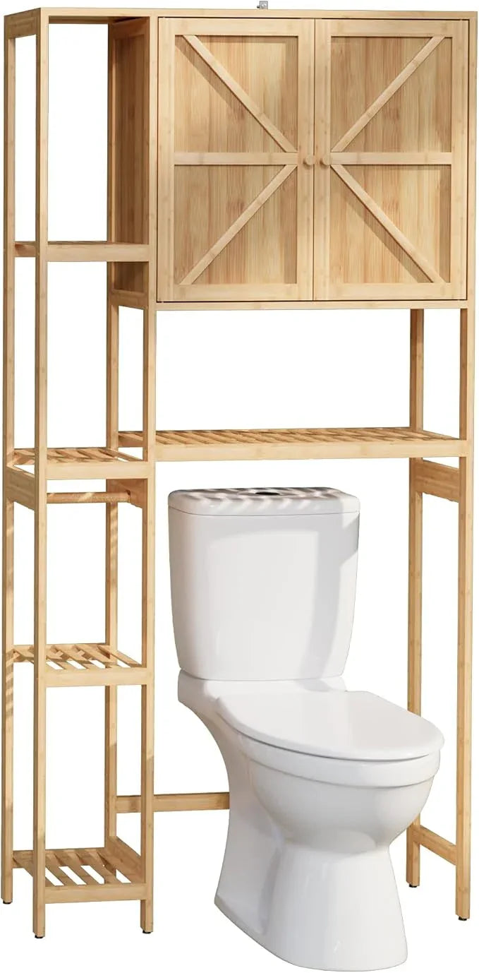 Bamboo Over The Toilet Storage, Above Toilet Organizer Storage Shelf Stand, Tall Freestanding Behind Toilet Rack, Tiered Bathroom Space Saver Shelving, Easy Assembly (Natural) - ModernBath