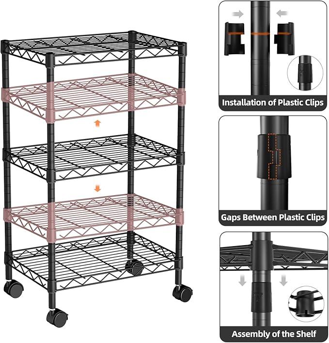 Small 3 Tier Shelves Storage Wire Shelving Unit Metal Shelf Adjustable Organizers Storage Shelving with Wheels for Bathroom Laundry Room Kitchen Pantry12”D x 18”W x 30.7”H Black - ModernBath